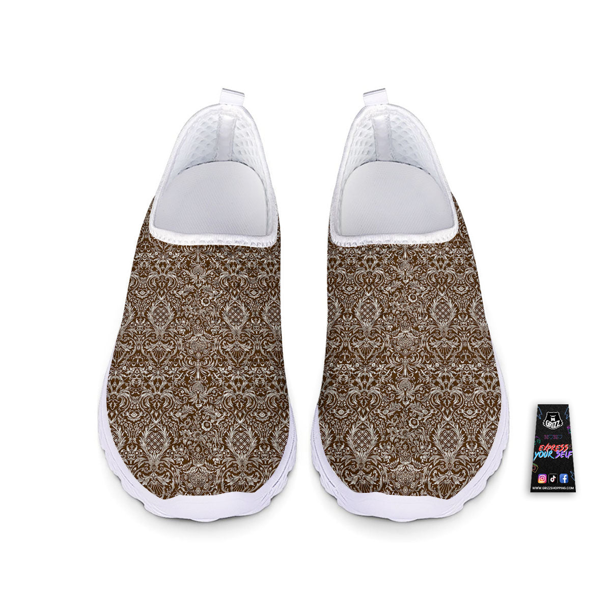 Damask Brown Print Pattern Nurse Shoes-grizzshop