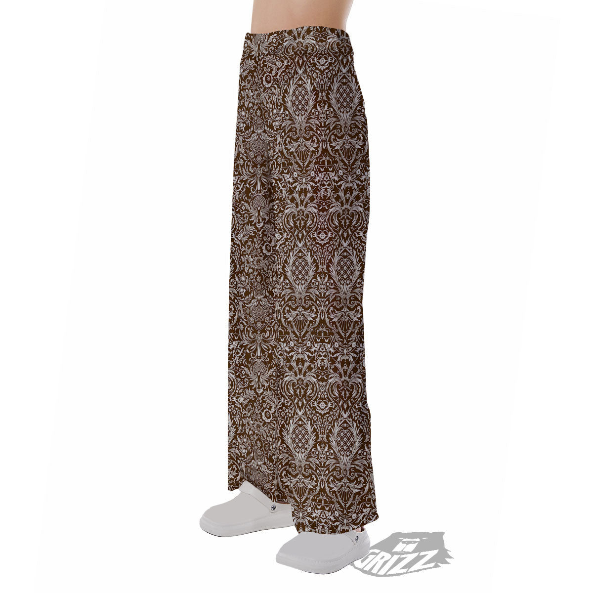 Damask Brown Print Pattern Pajama Pants-grizzshop