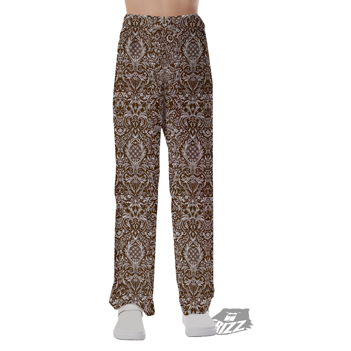 Damask Brown Print Pattern Pajama Pants-grizzshop