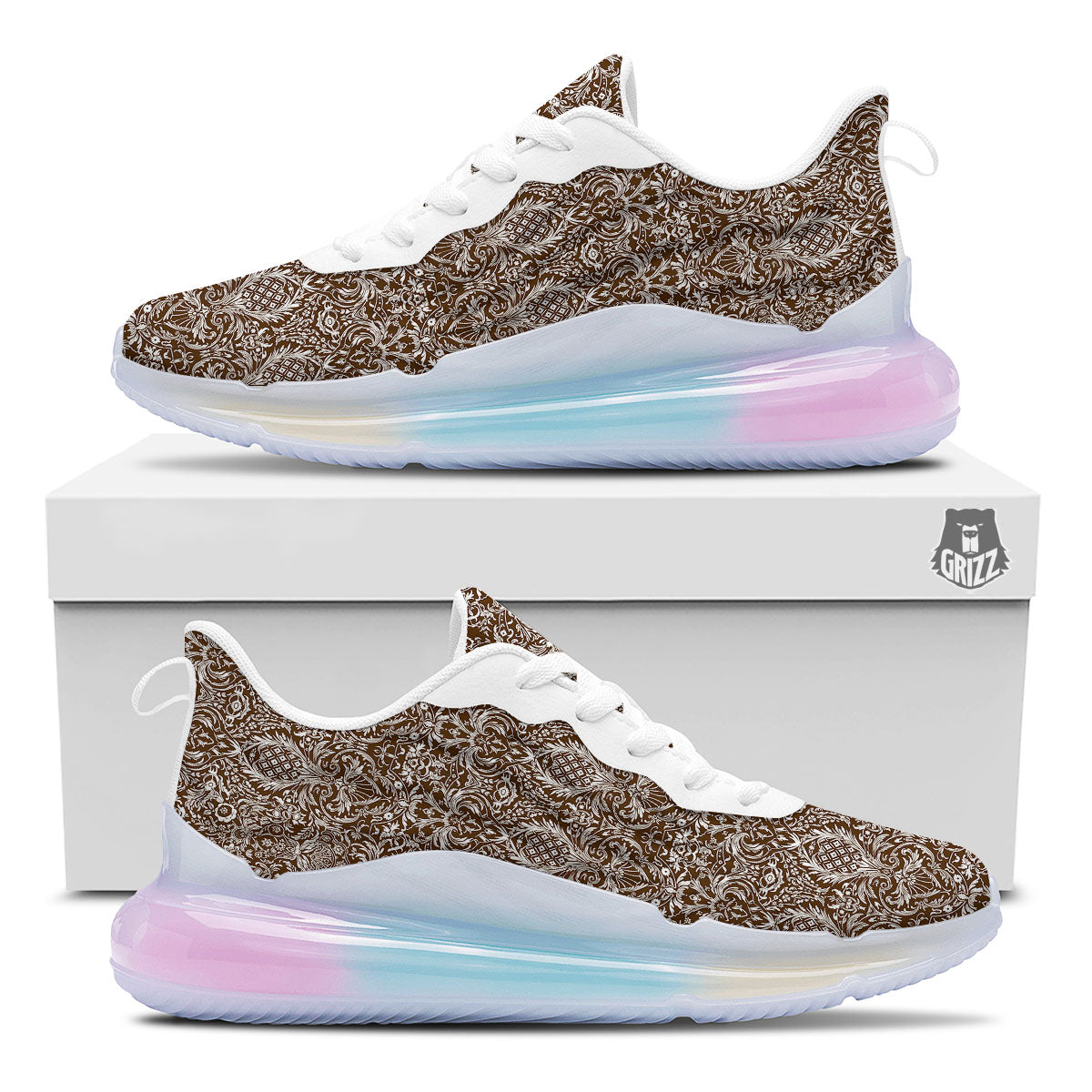Damask Brown Print Pattern Running Sneakers-grizzshop