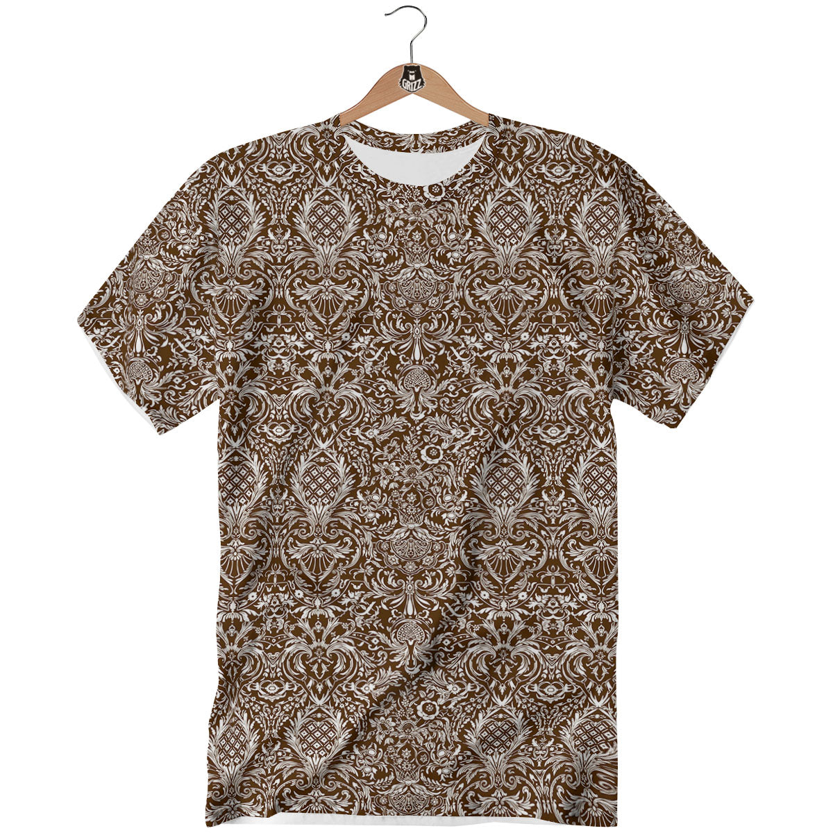 Damask Brown Print Pattern T-Shirt-grizzshop