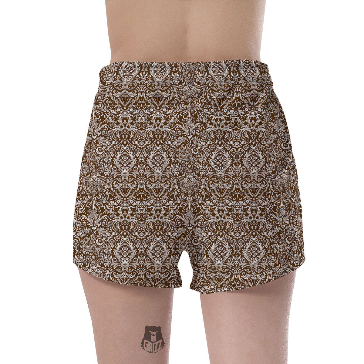 Damask Brown Print Pattern Women's Shorts-grizzshop