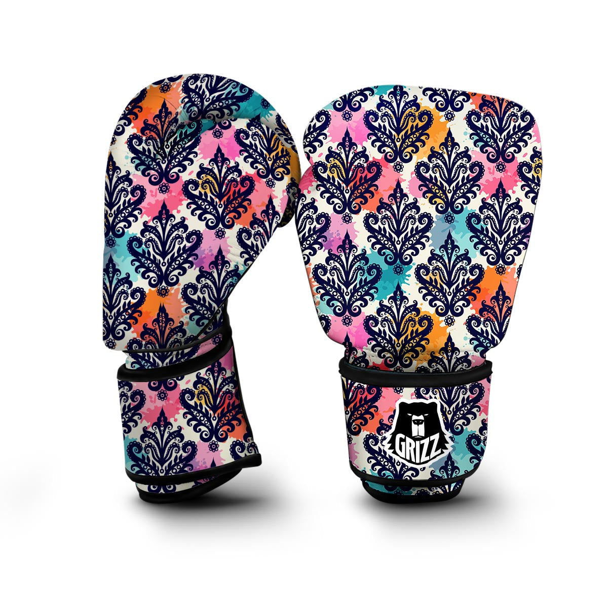 Damask Colorful Pattern Print Boxing Gloves-grizzshop