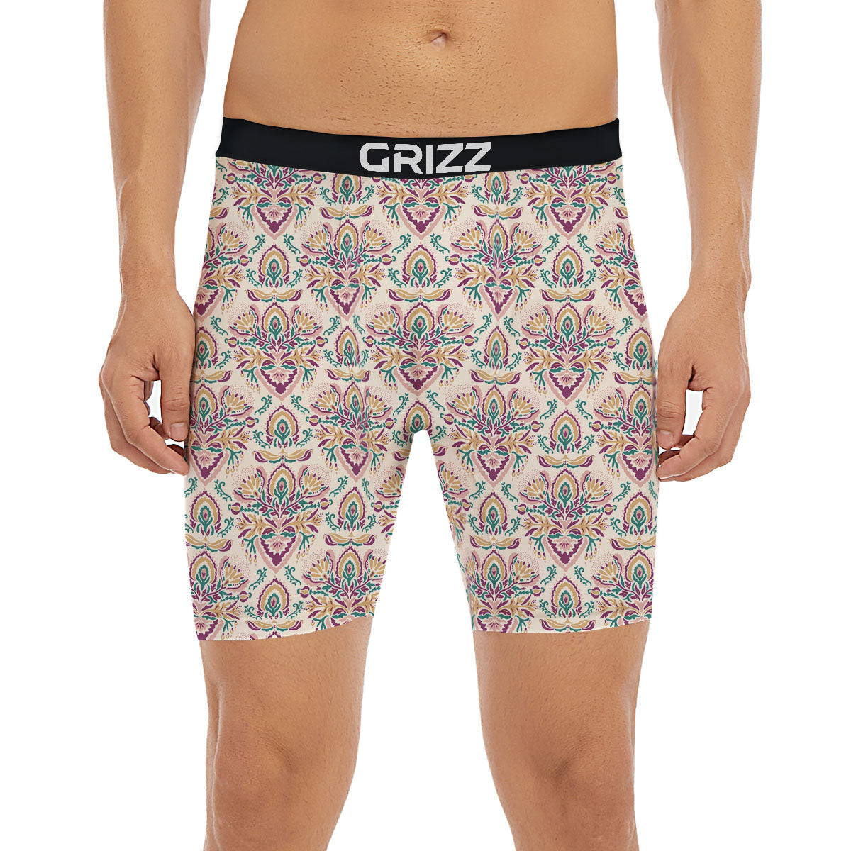 Damask Colorful Print Pattern Boxer Briefs-grizzshop