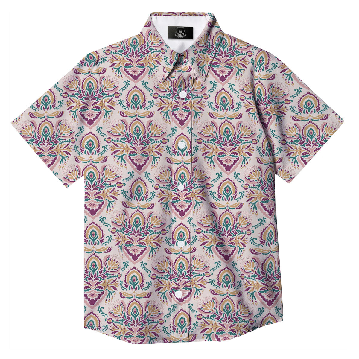Damask Colorful Print Pattern Button Up Shirt-grizzshop