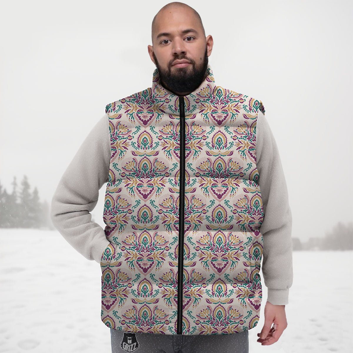 Damask Colorful Print Pattern Down Vest