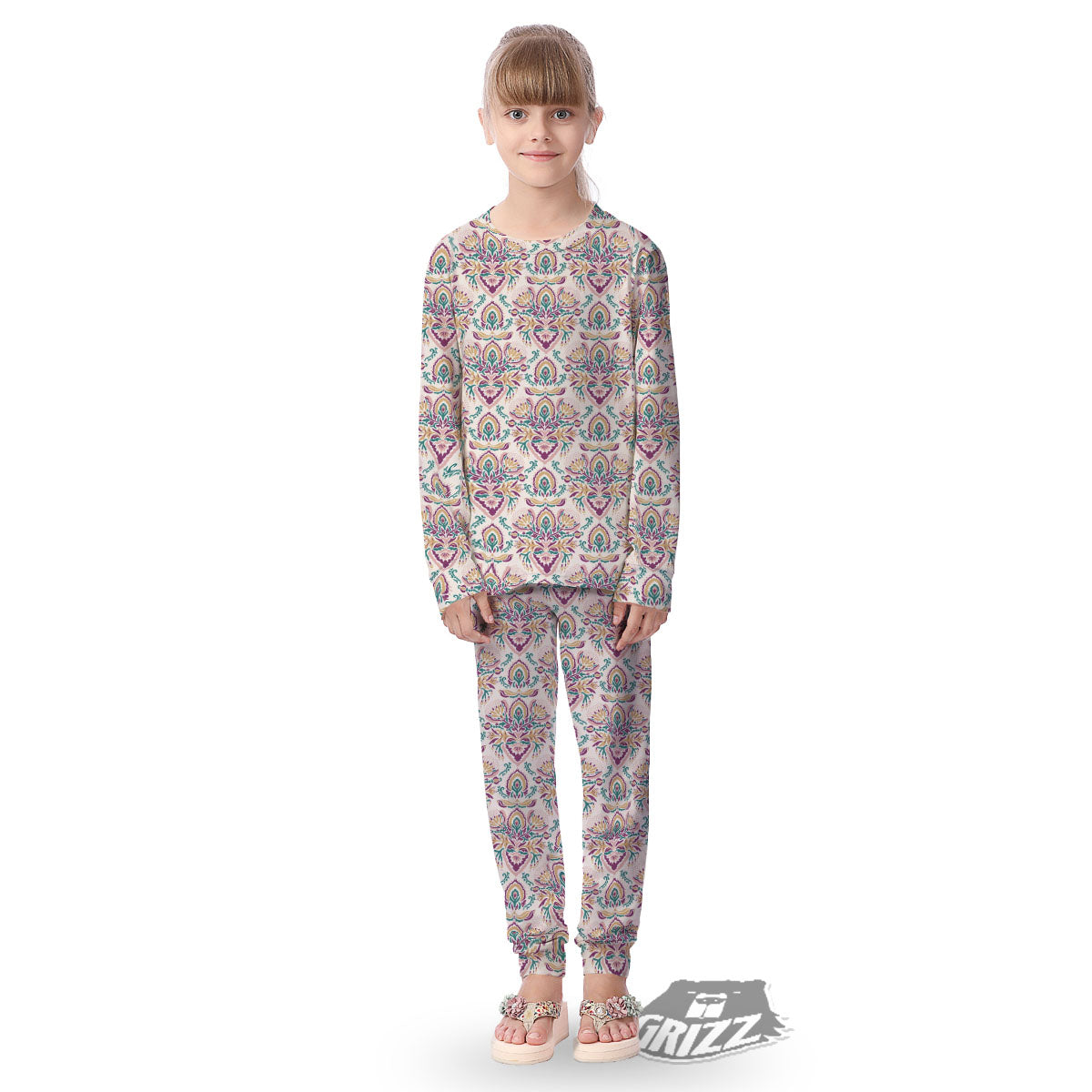 Damask Colorful Print Pattern Kid's Pajamas-grizzshop