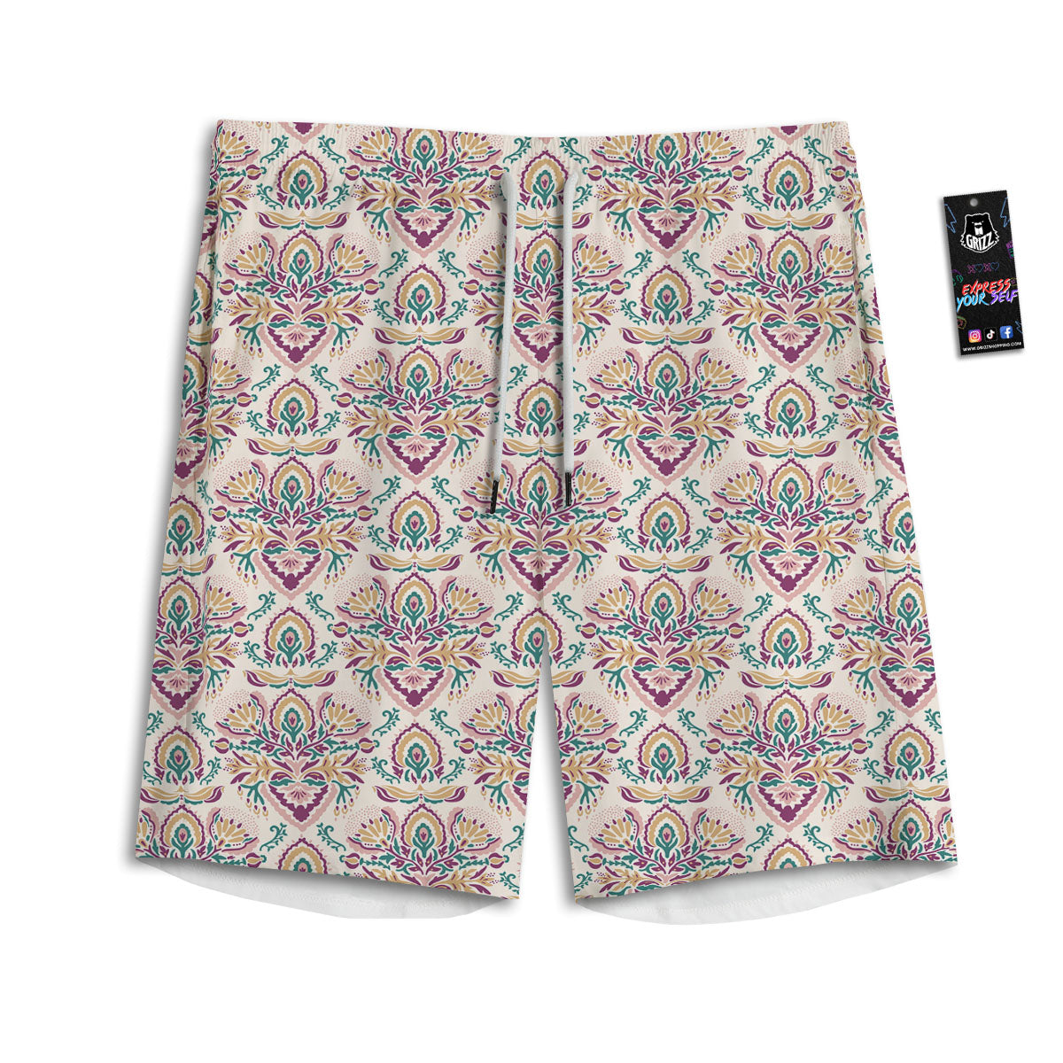 Damask Colorful Print Pattern Men's Athletic Shorts