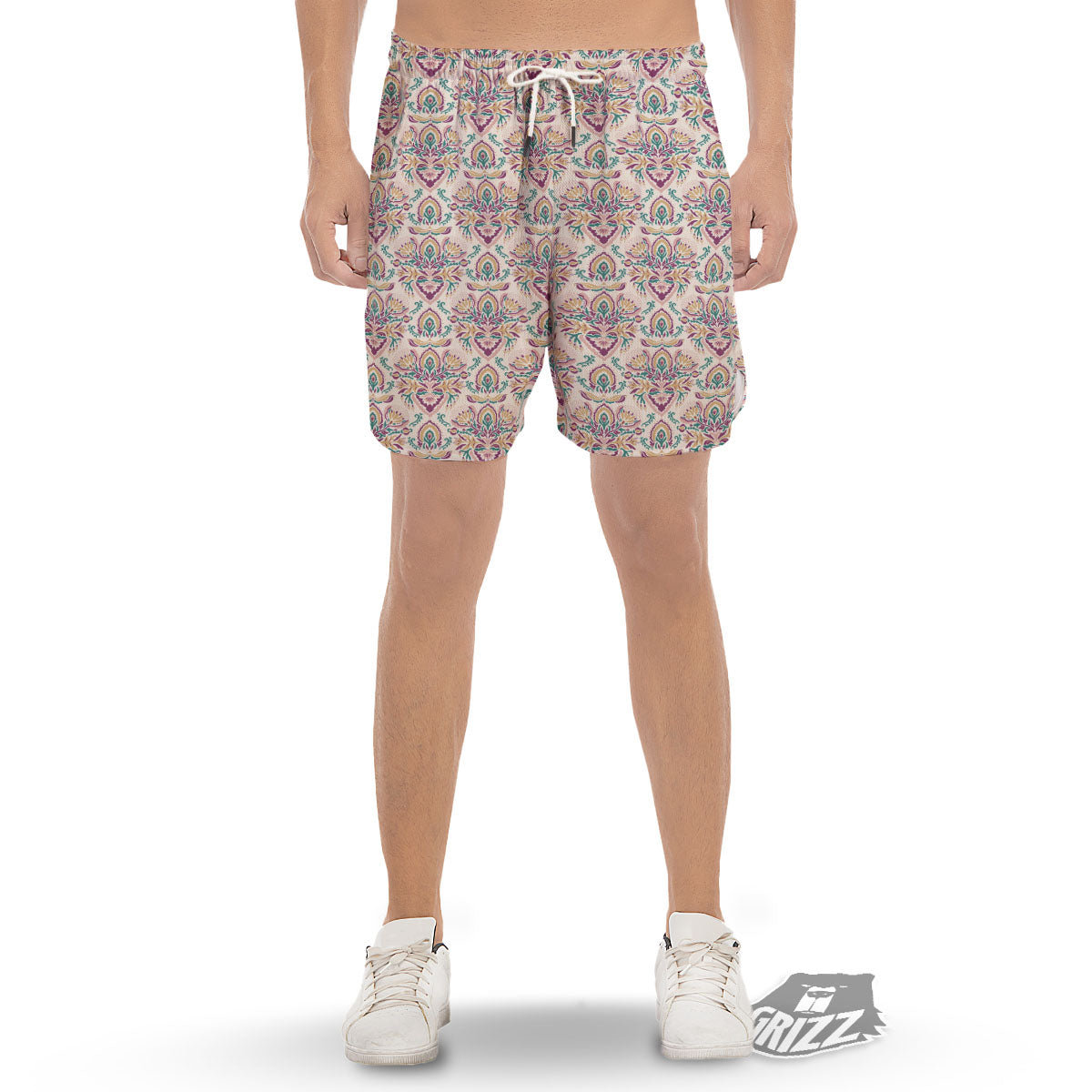 Damask Colorful Print Pattern Men's Gym Shorts-grizzshop