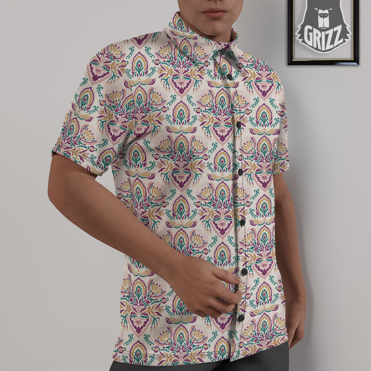 Damask Colorful Print Pattern Untucked Shirts-grizzshop