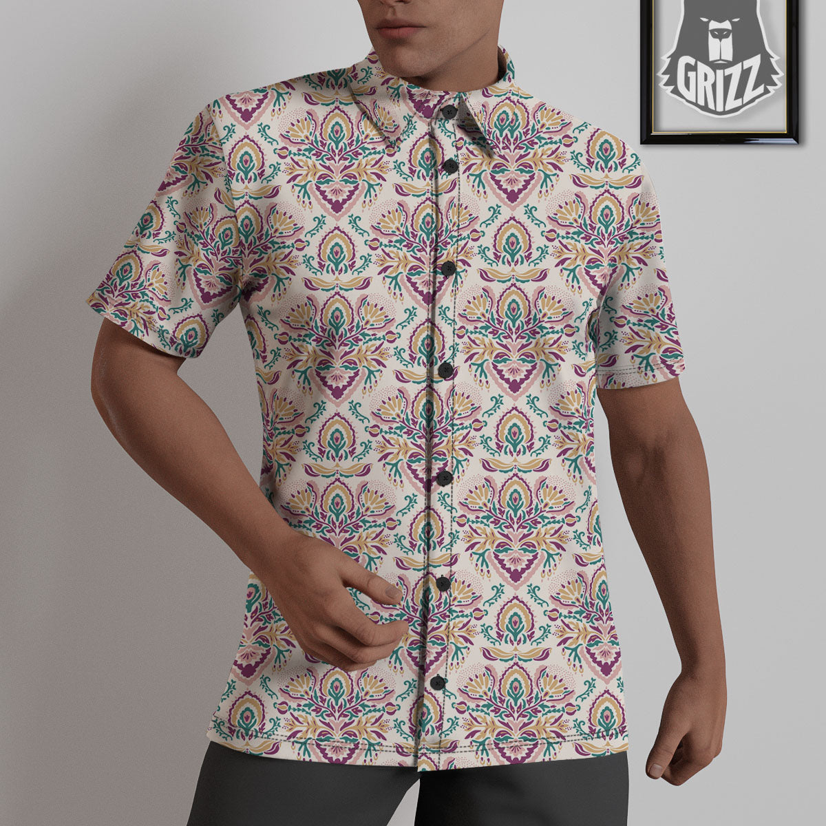 Damask Colorful Print Pattern Untucked Shirts-grizzshop