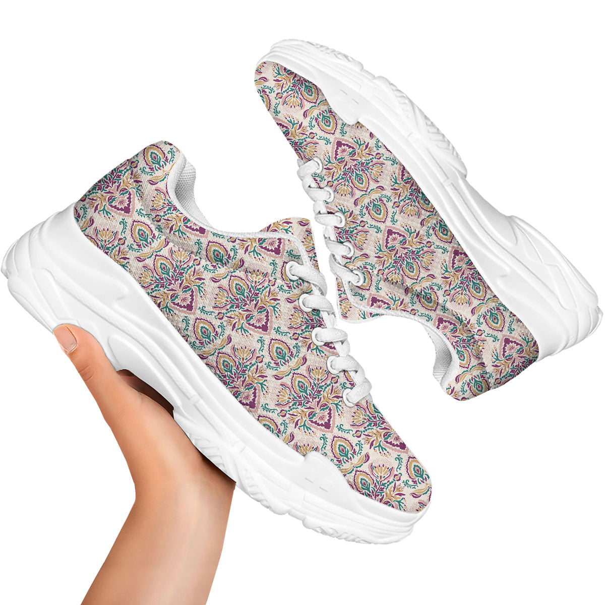 Damask Colorful Print Pattern White Chunky Shoes-grizzshop