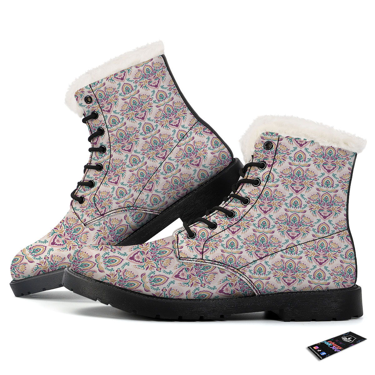 Damask Colorful Print Pattern Winter Boots-grizzshop