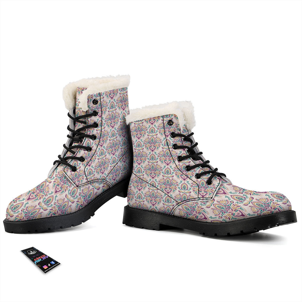 Damask Colorful Print Pattern Winter Boots-grizzshop
