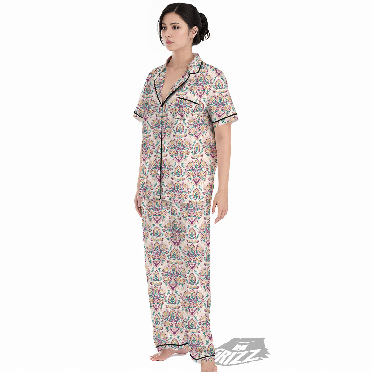 Damask Colorful Print Pattern Women's Pajamas Set-grizzshop