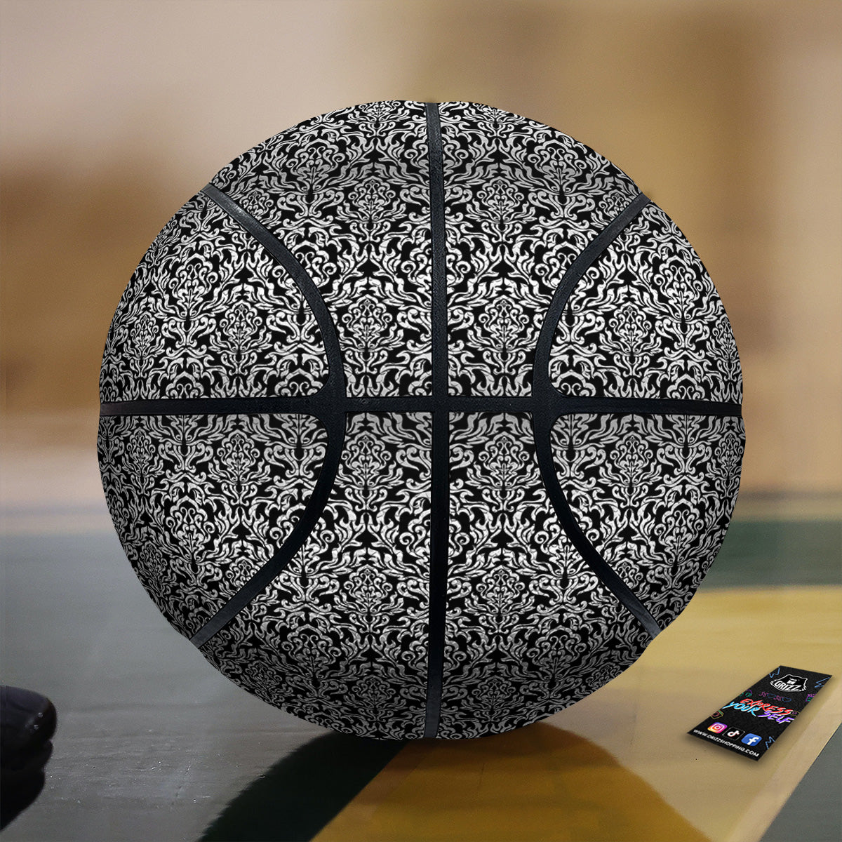 Damask Floral Black Western Print Basketball-grizzshop
