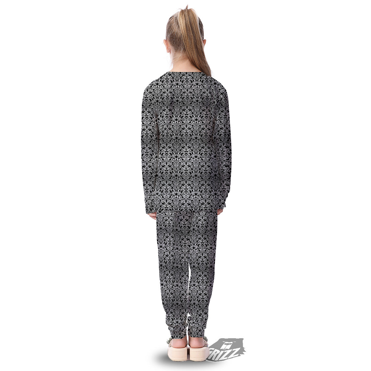 Damask Floral Black Western Print Kid's Pajamas-grizzshop