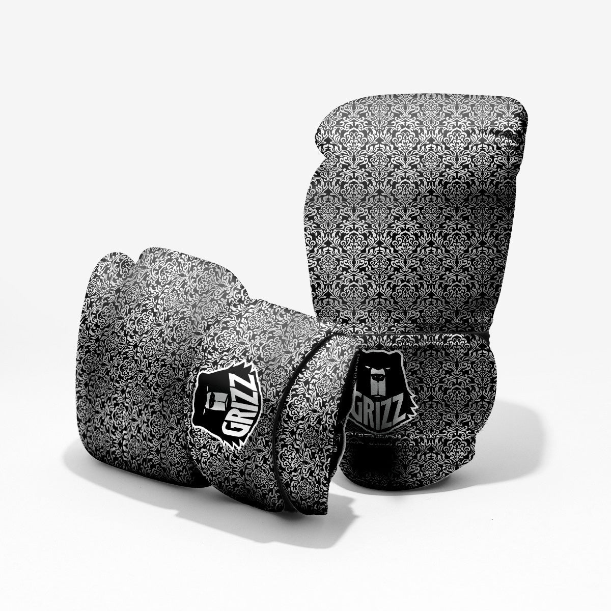 Damask Floral Black Western Print Pro Boxing Glove