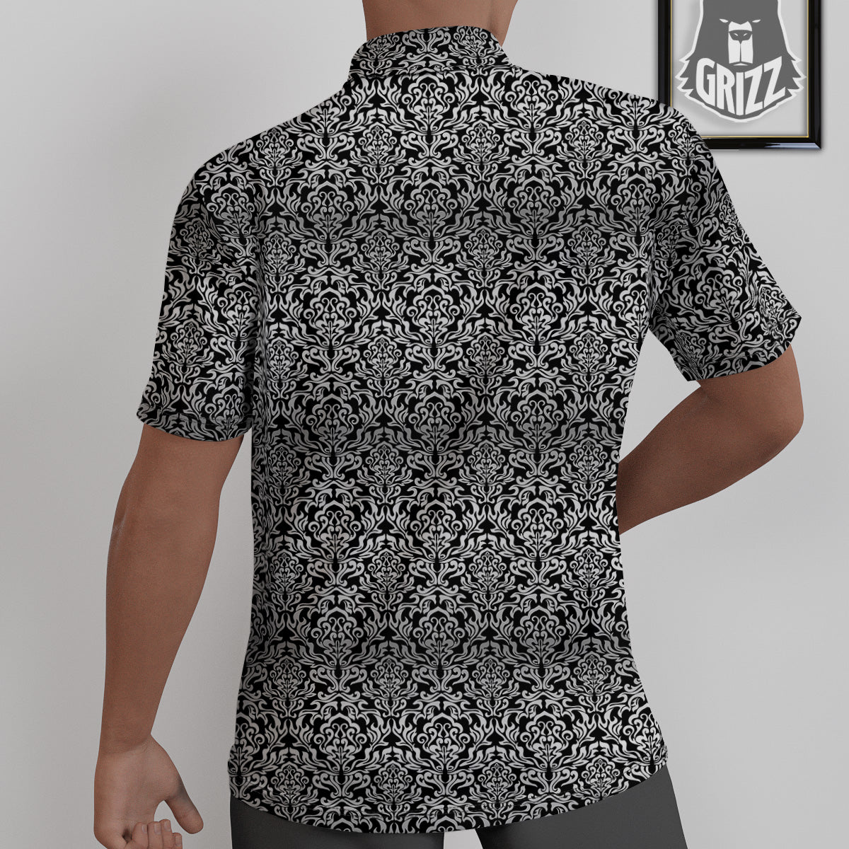 Damask Floral Black Western Print Untucked Shirts-grizzshop