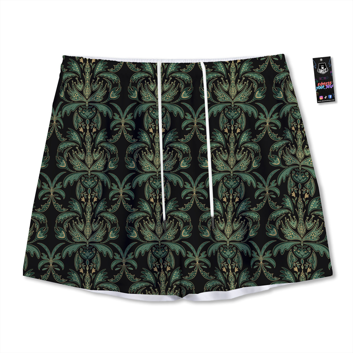 Damask Floral Western Vintage Print Pattern Mesh Shorts