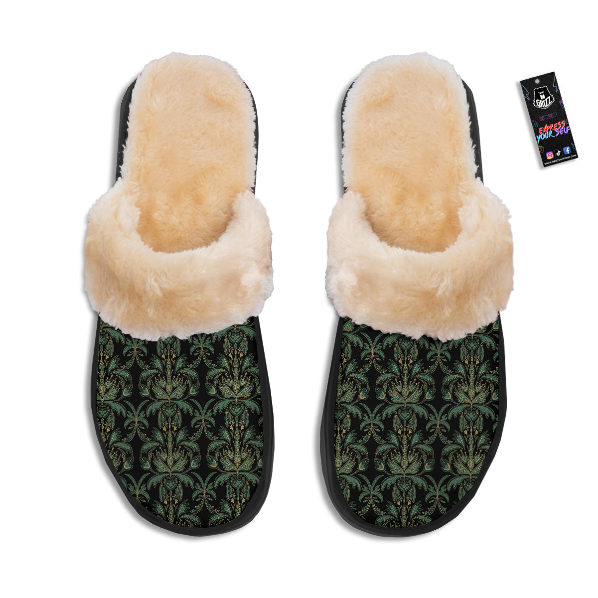Damask Floral Western Vintage Print Pattern Slippers-grizzshop