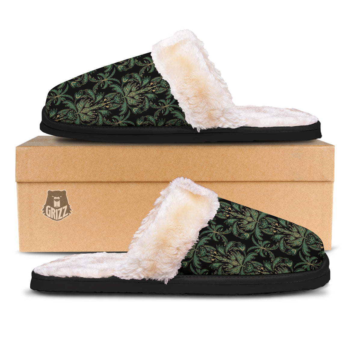 Damask Floral Western Vintage Print Pattern Slippers-grizzshop