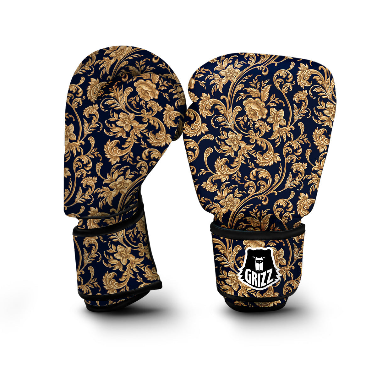 Damask Gold Pattern Print Boxing Gloves-grizzshop