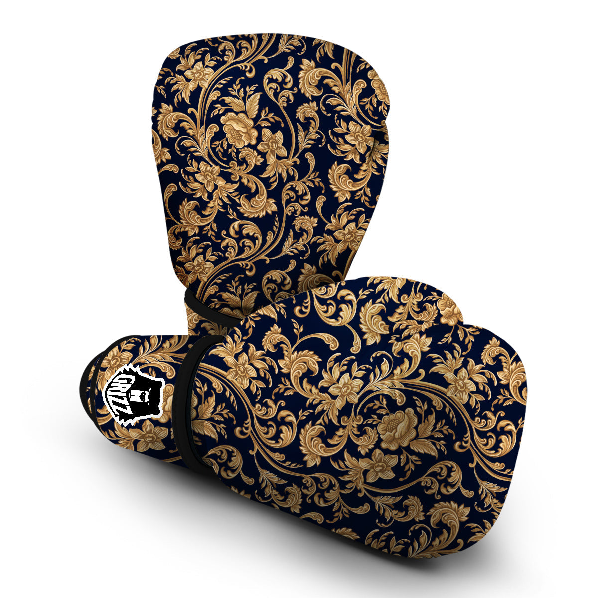 Damask Gold Pattern Print Boxing Gloves-grizzshop