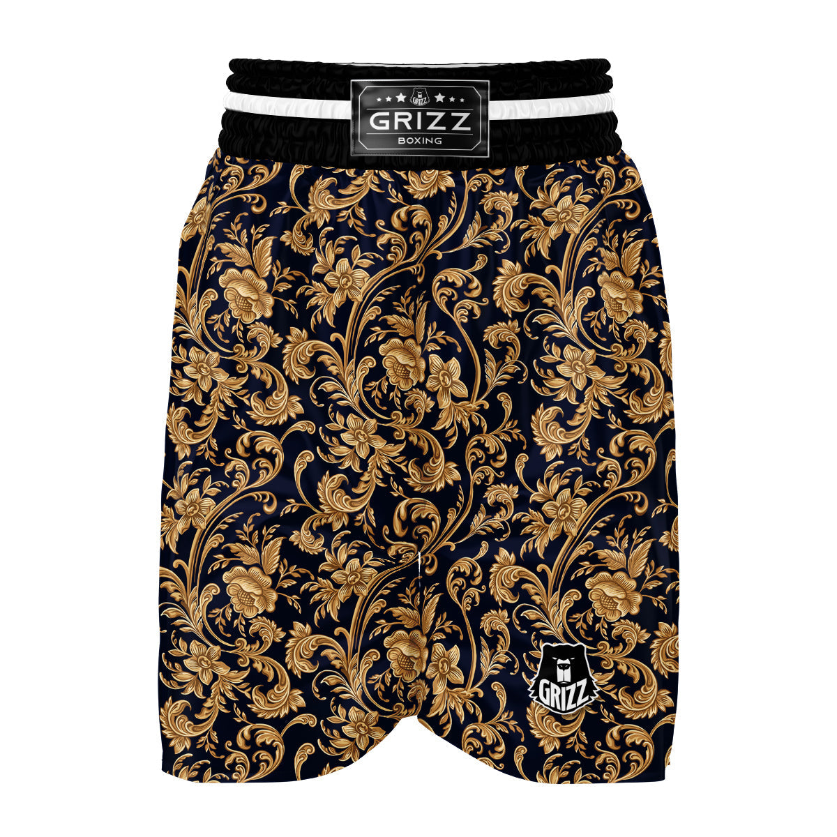 Damask Gold Pattern Print Boxing Shorts-grizzshop