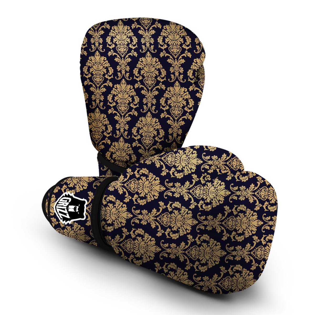 Damask Gold Print Pattern Boxing Gloves-grizzshop