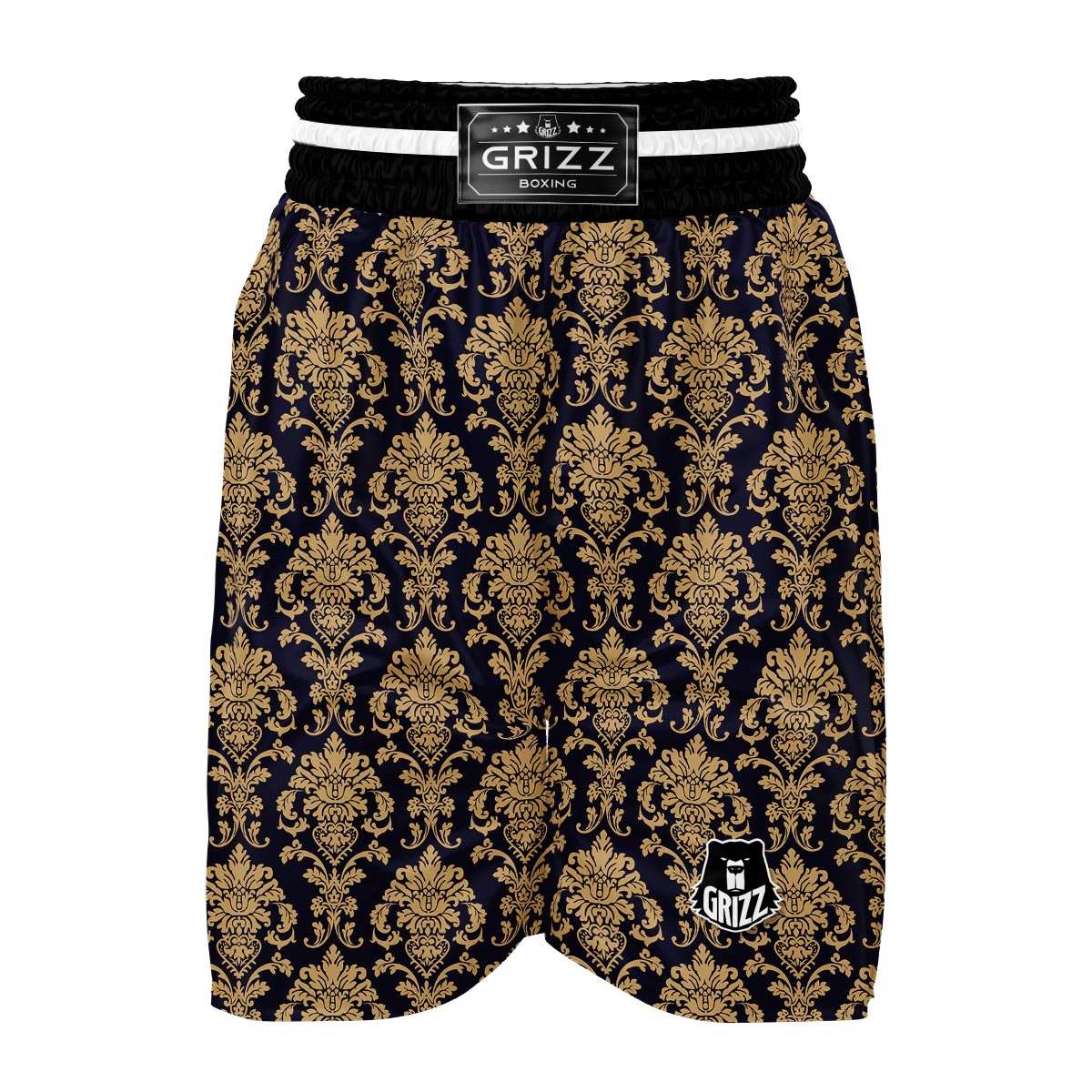 Damask Gold Print Pattern Boxing Shorts-grizzshop