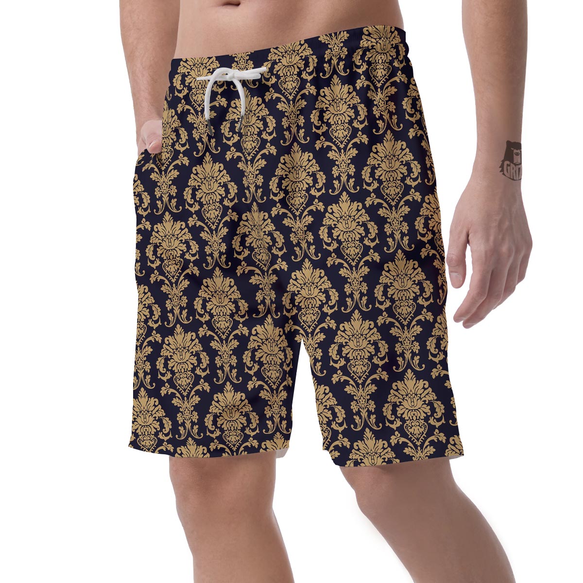 Damask Gold Print Pattern Men's Shorts-grizzshop