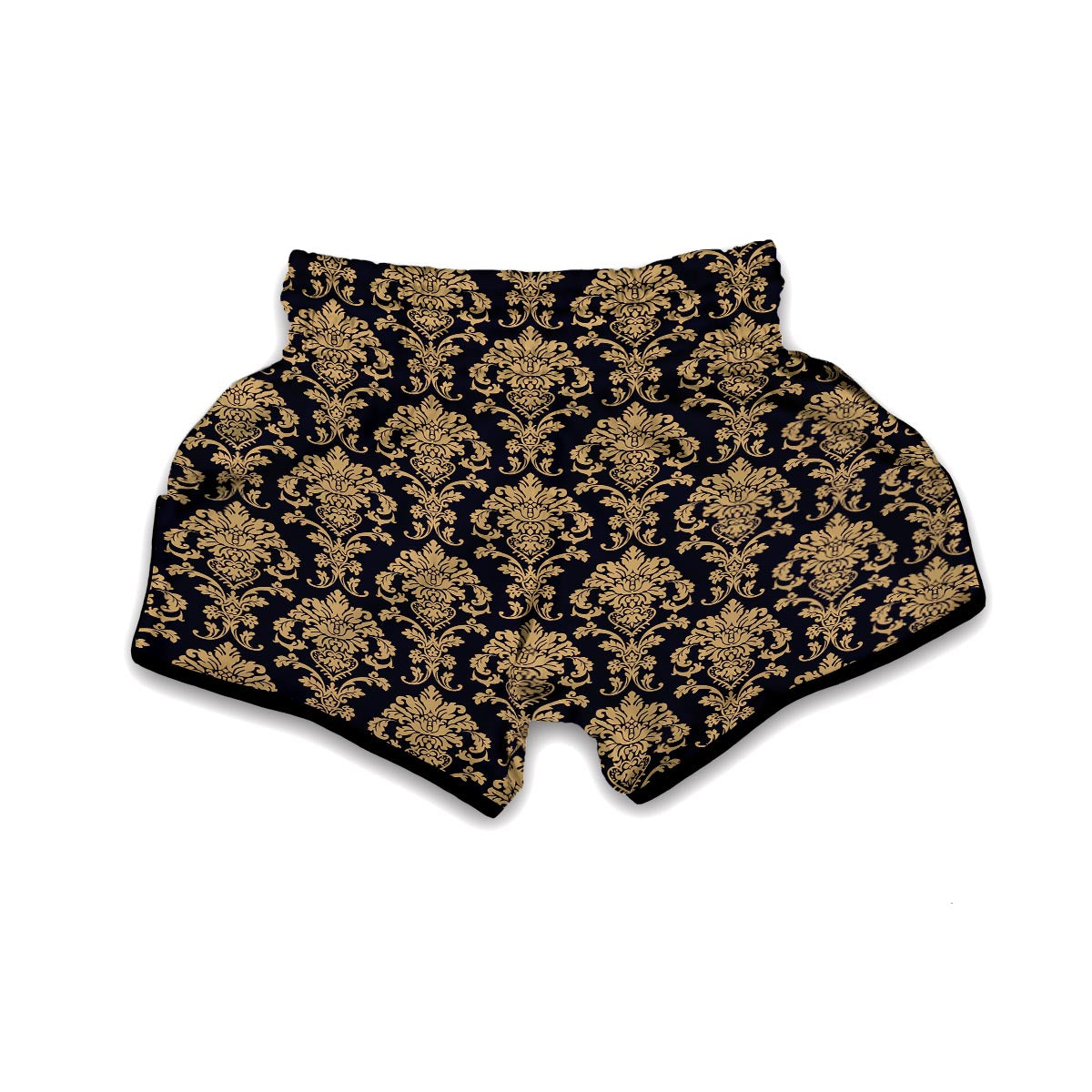 Damask Gold Print Pattern Muay Thai Boxing Shorts-grizzshop