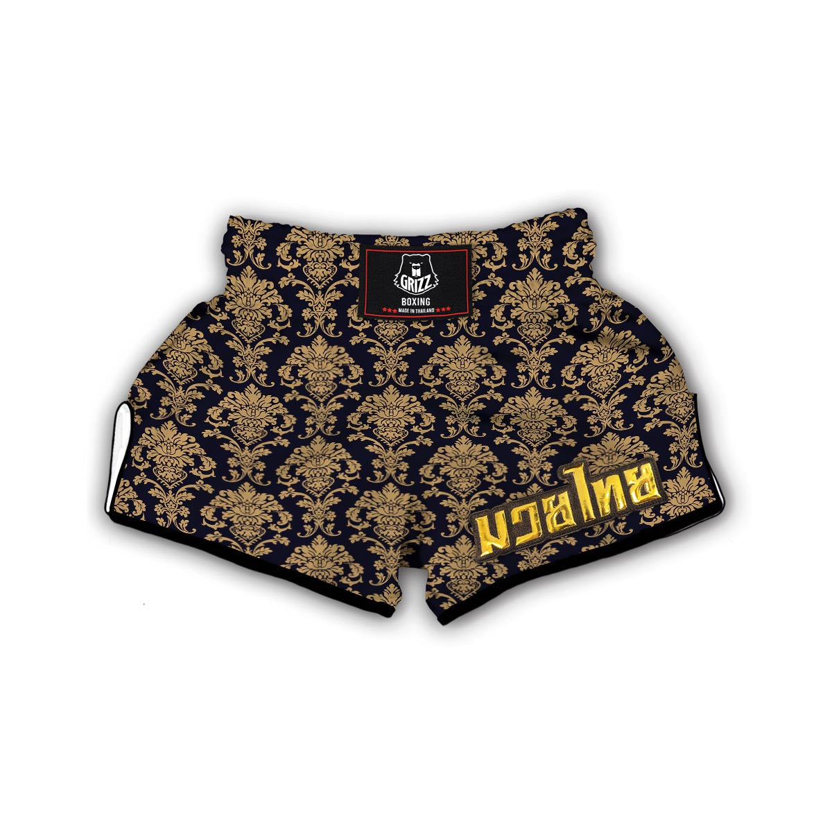 Damask Gold Print Pattern Muay Thai Boxing Shorts-grizzshop