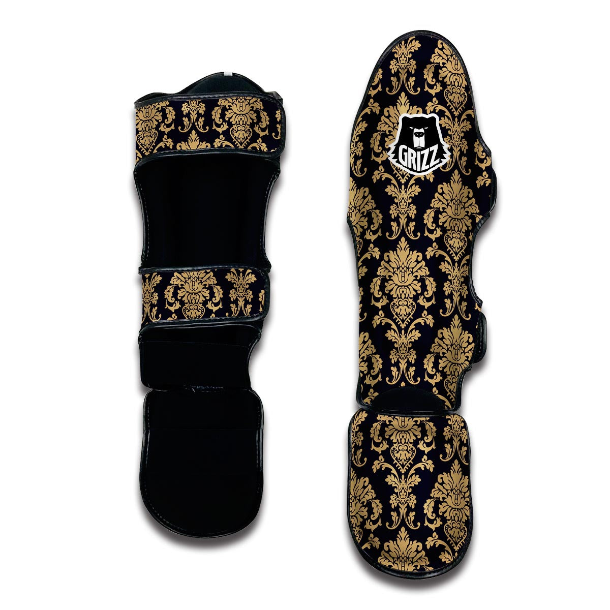 Damask Gold Print Pattern Muay Thai Shin Guards-grizzshop