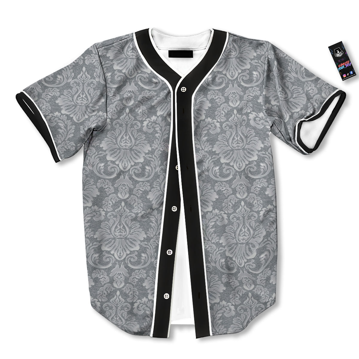 Damask Grey Print Pattern Baseball Jersey-grizzshop