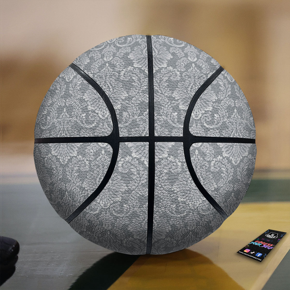 Damask Grey Print Pattern Basketball-grizzshop