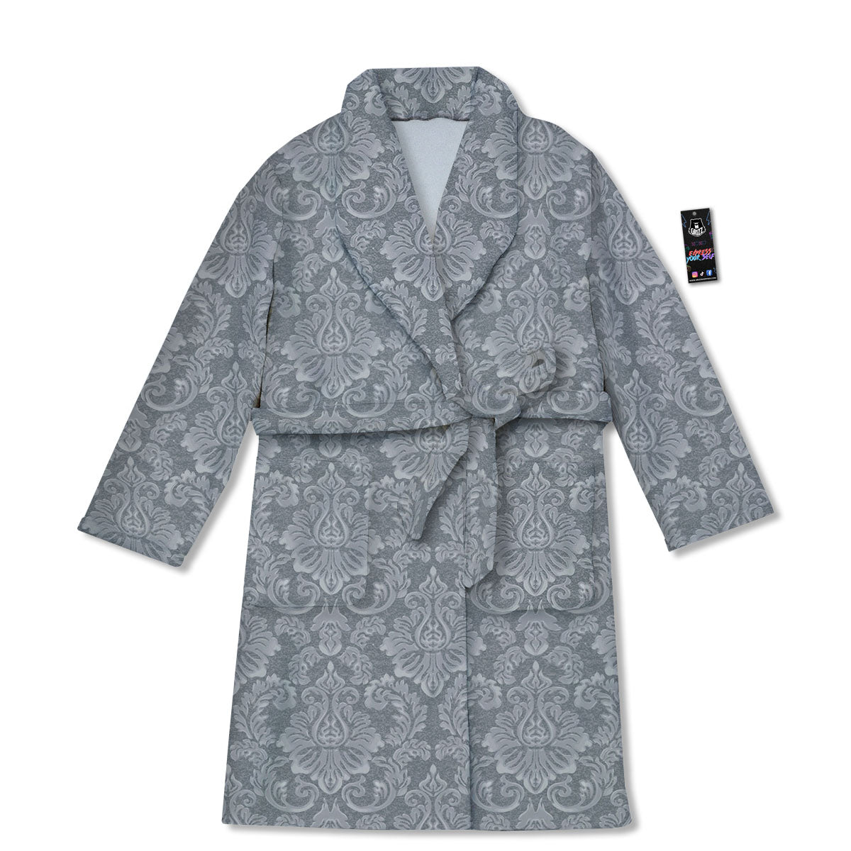Damask Grey Print Pattern Bathrobe-grizzshop