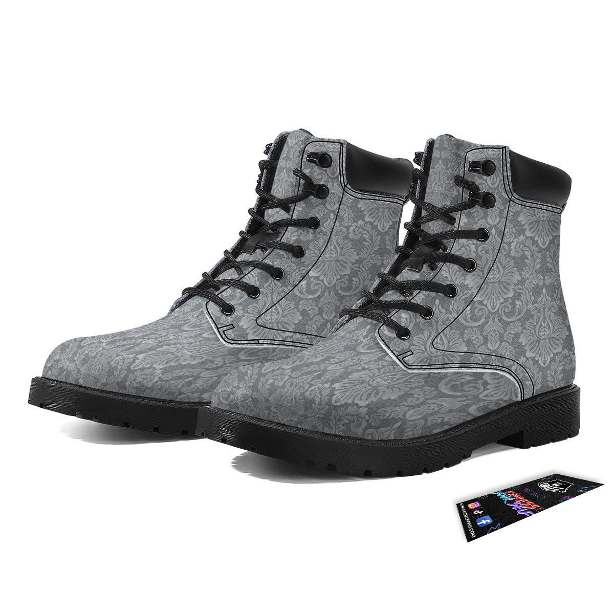 Damask Grey Print Pattern Boots-grizzshop