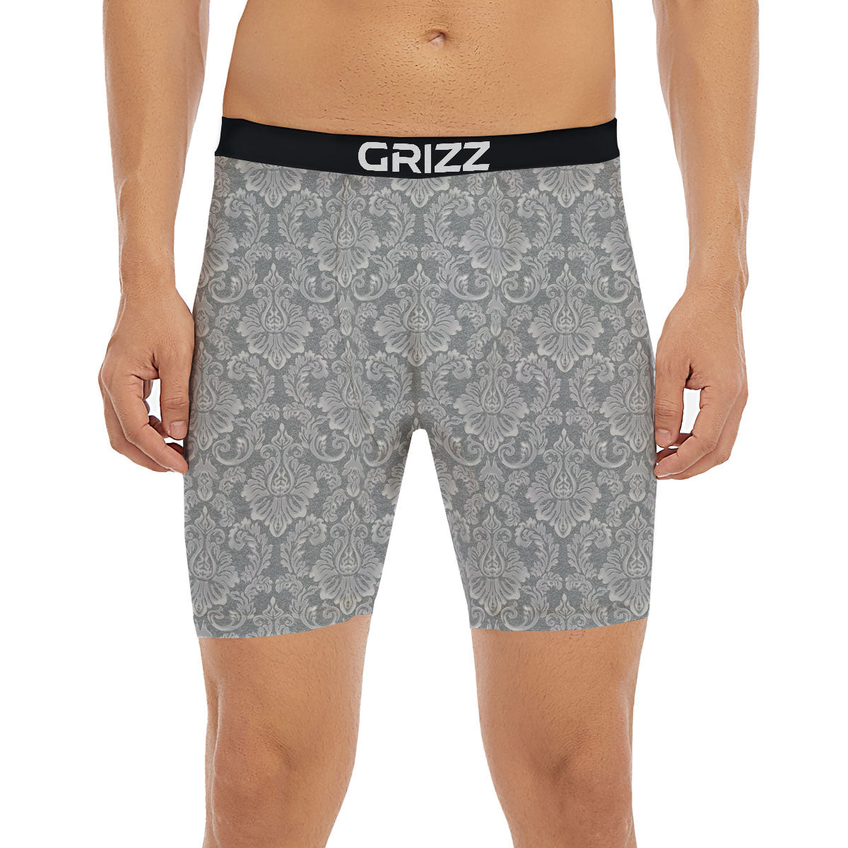 Damask Grey Print Pattern Boxer Briefs-grizzshop