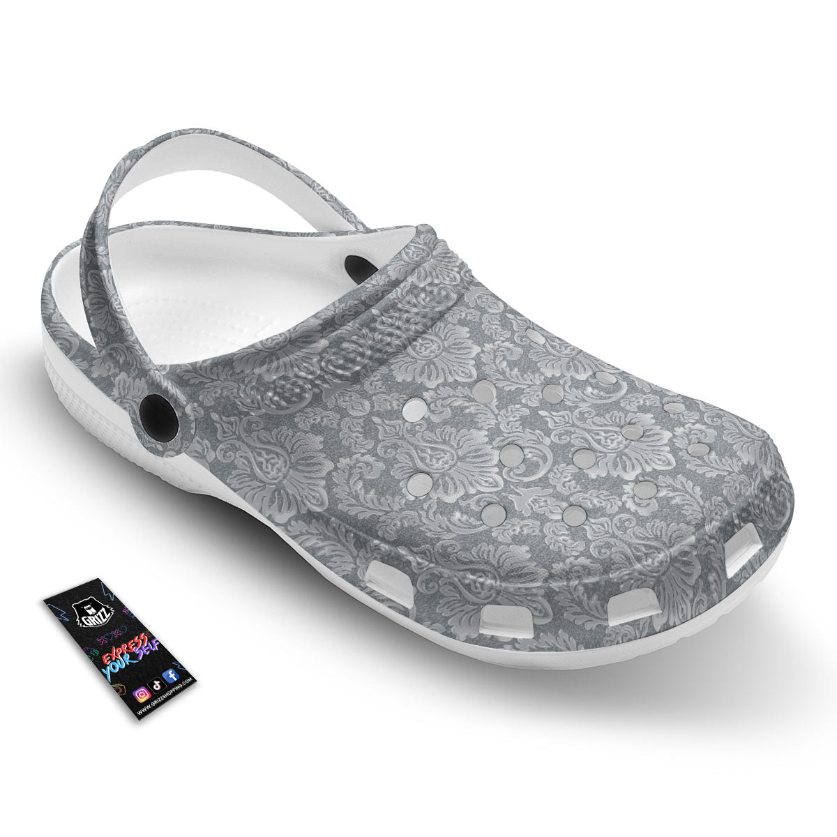 Damask Grey Print Pattern Clog-grizzshop