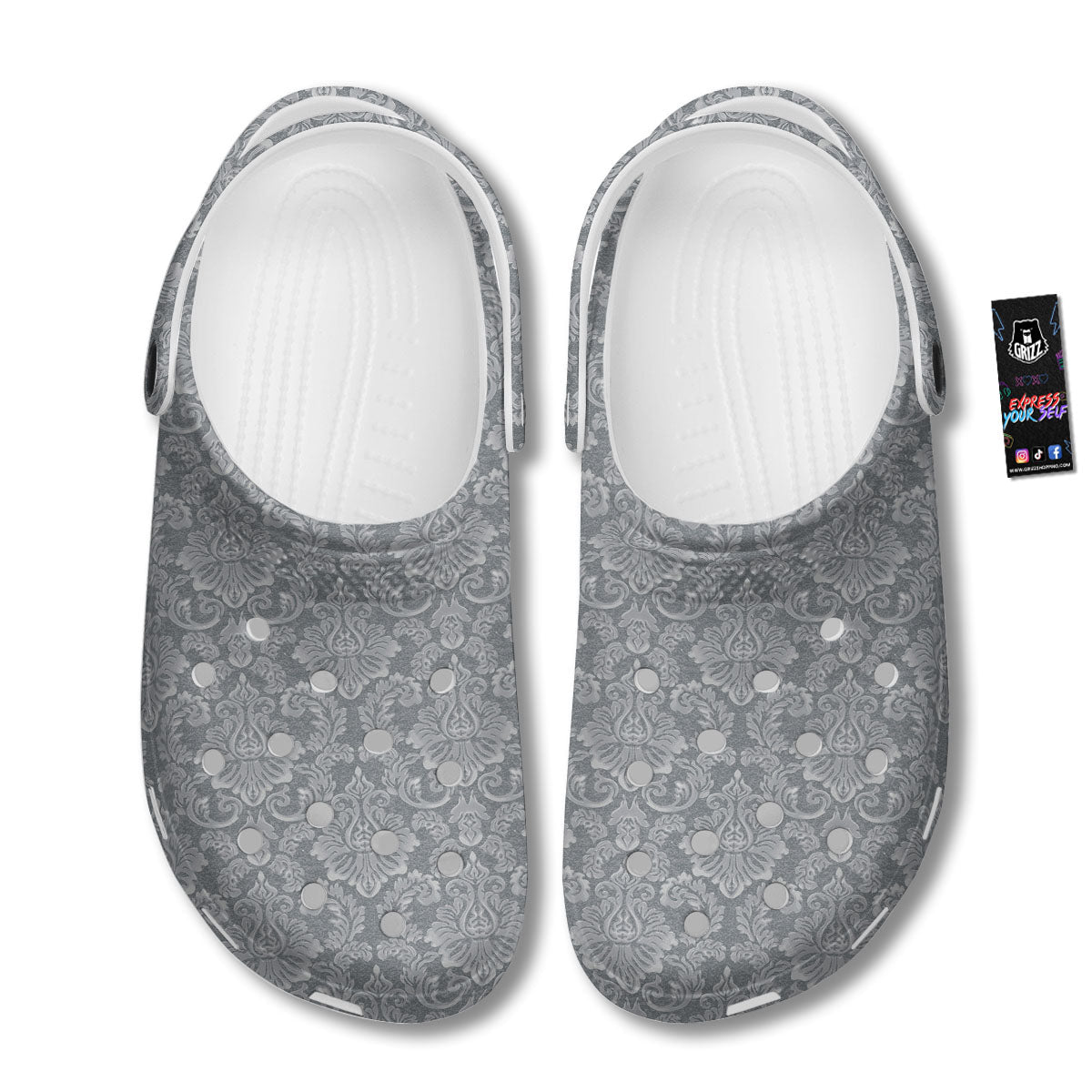 Damask Grey Print Pattern Clog-grizzshop