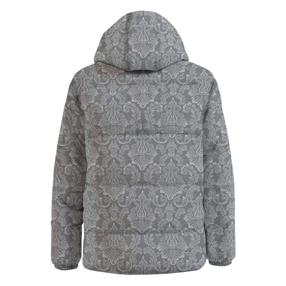 Damask Grey Print Pattern Down Jacket-grizzshop