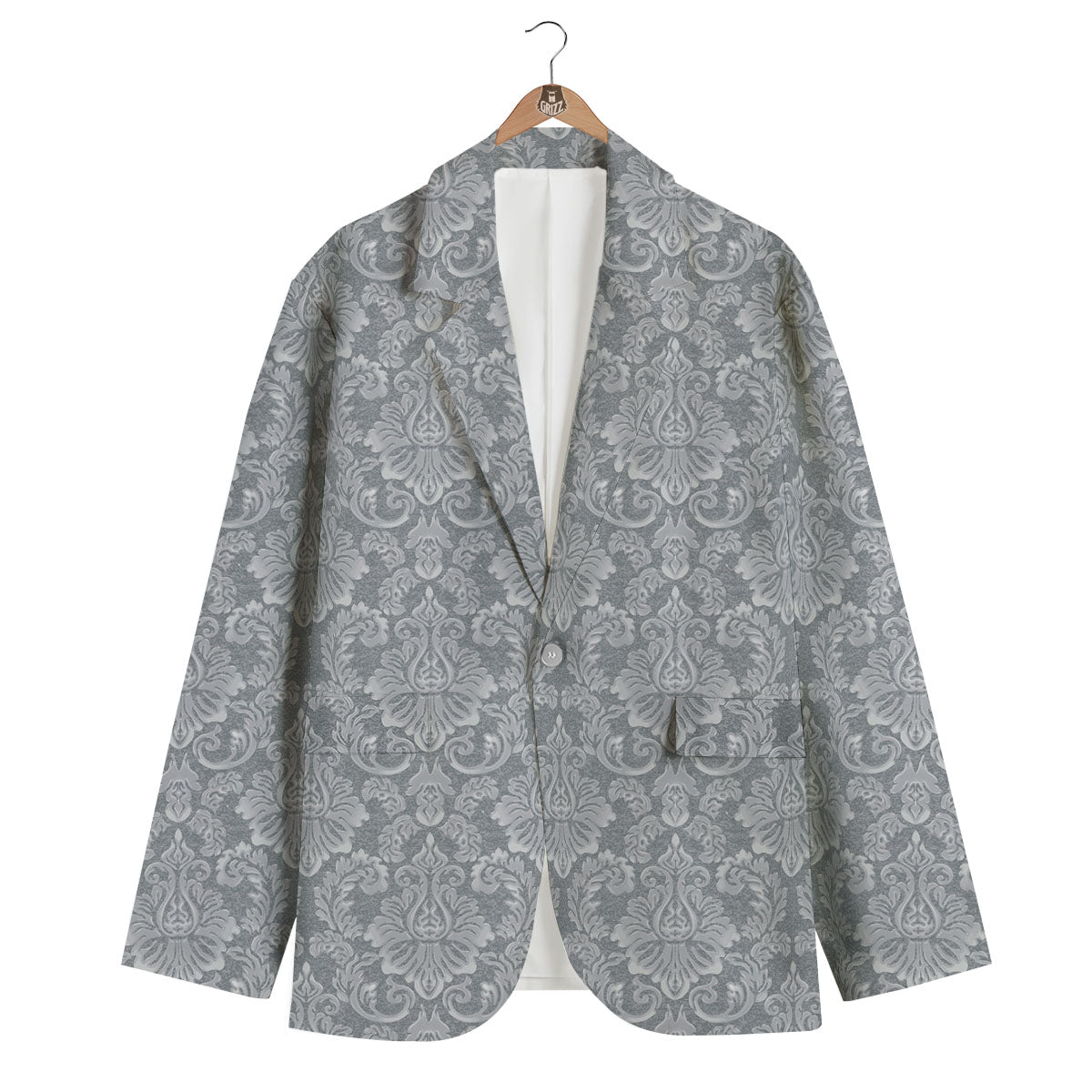 Damask Grey Print Pattern Men's Blazer-grizzshop