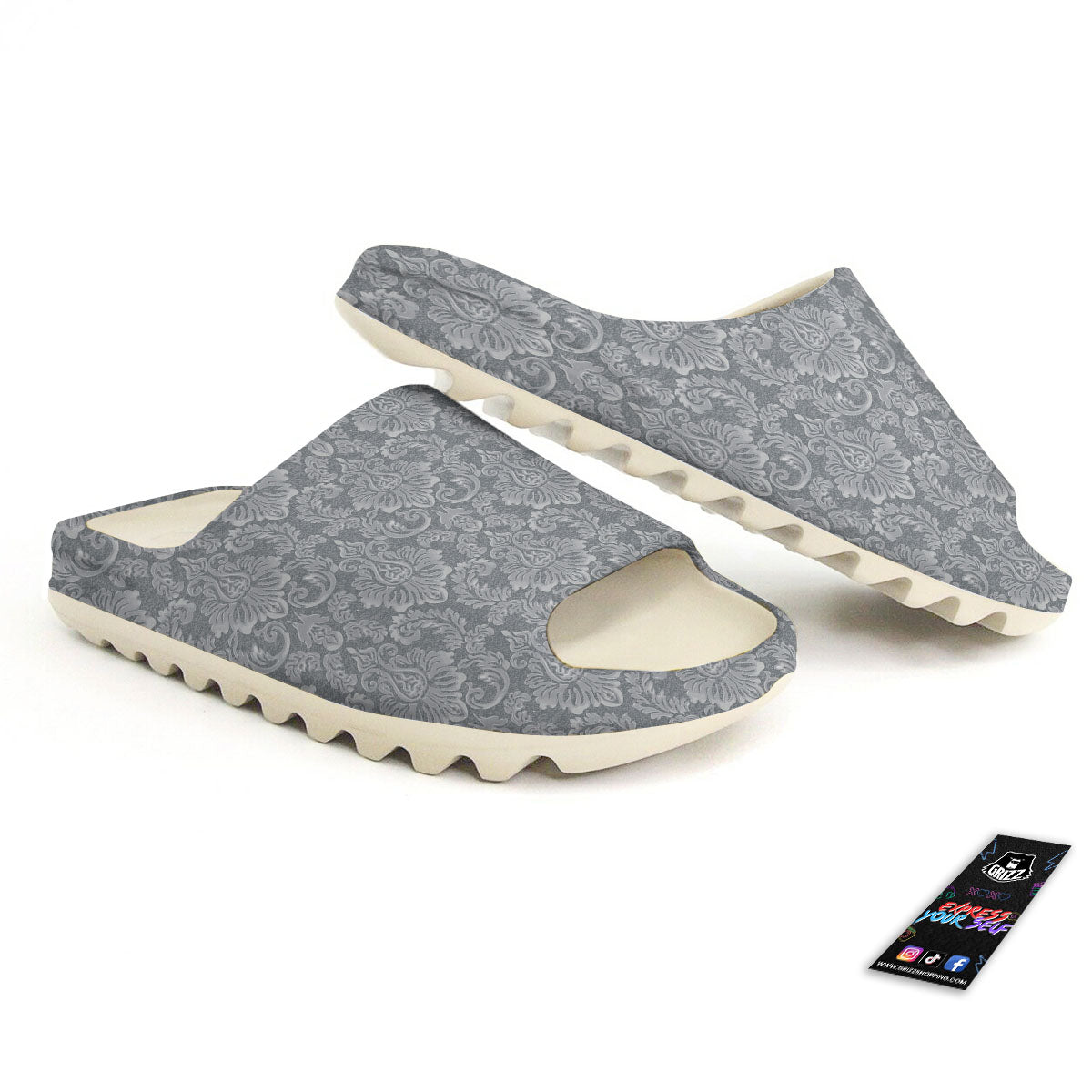 Damask Grey Print Pattern Sandals-grizzshop
