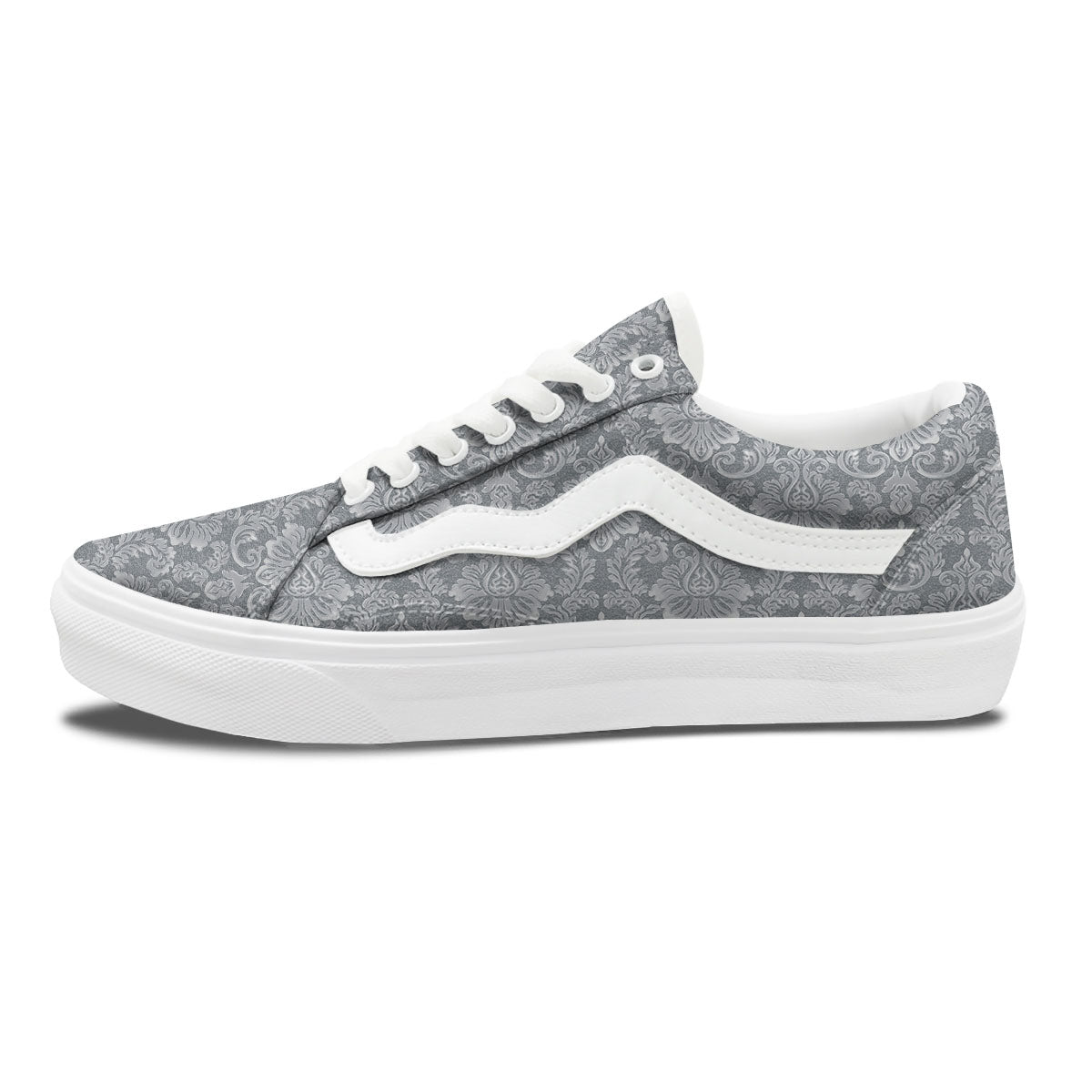 Damask Grey Print Pattern Skate Shoes-grizzshop