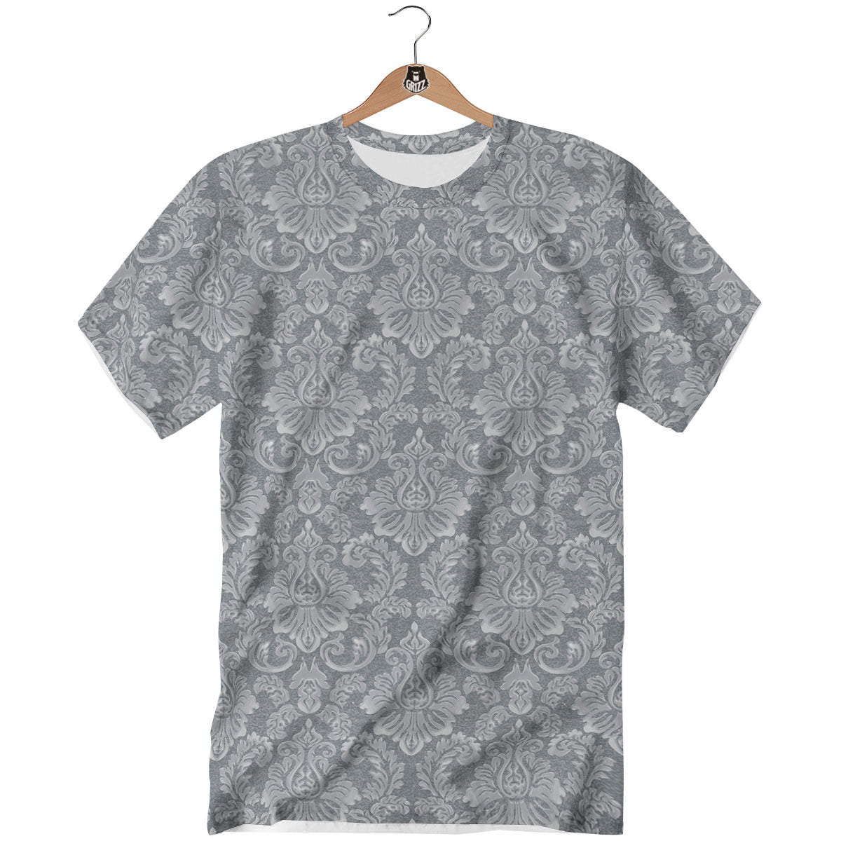 Damask Grey Print Pattern T-Shirt-grizzshop