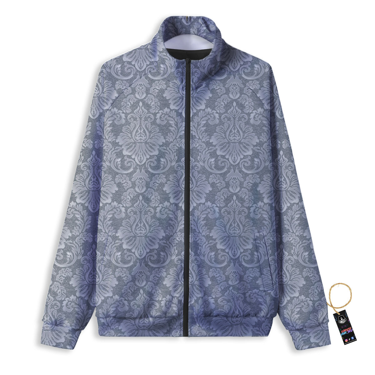 Damask Grey Print Pattern Track Jacket-grizzshop