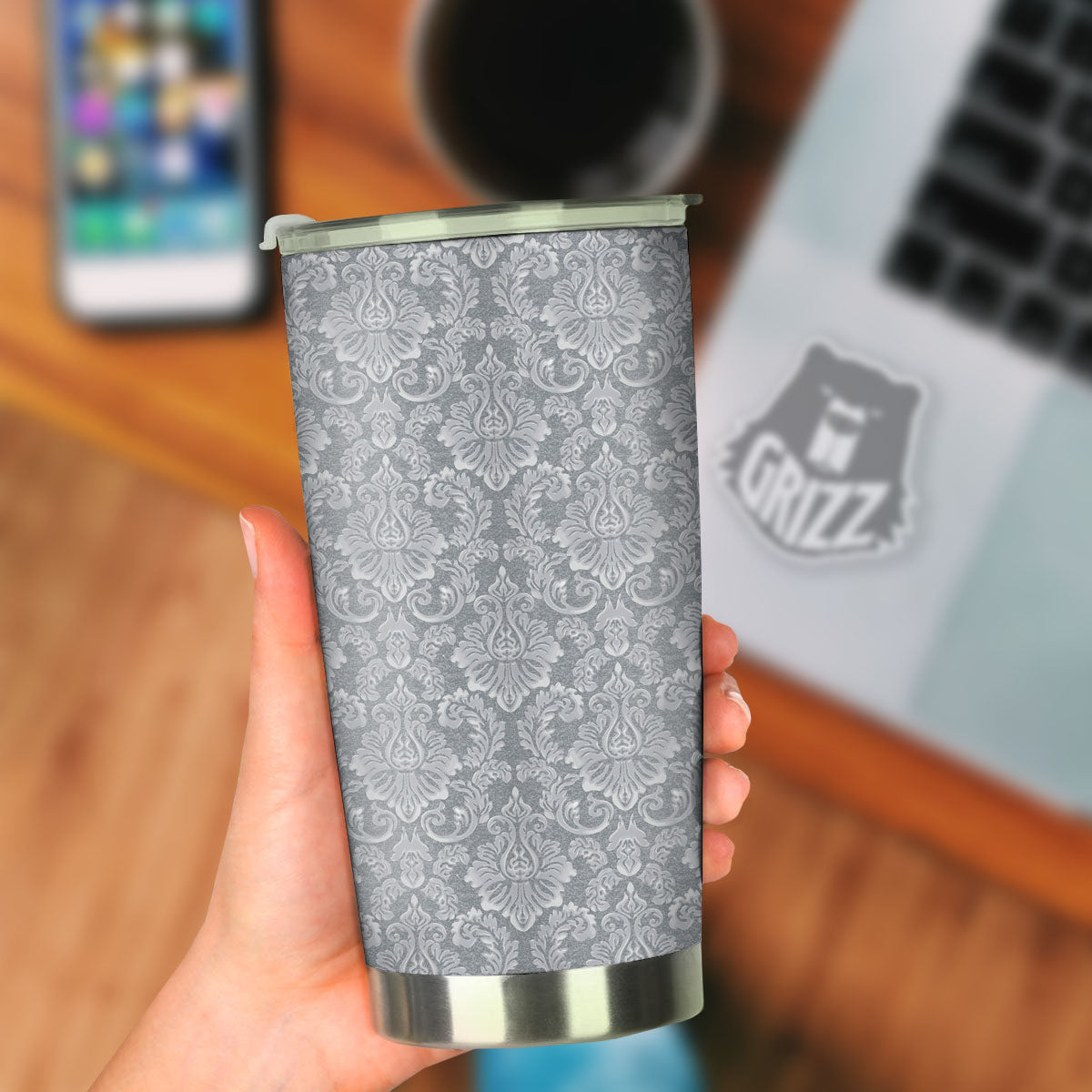 Damask Grey Print Pattern Tumbler-grizzshop