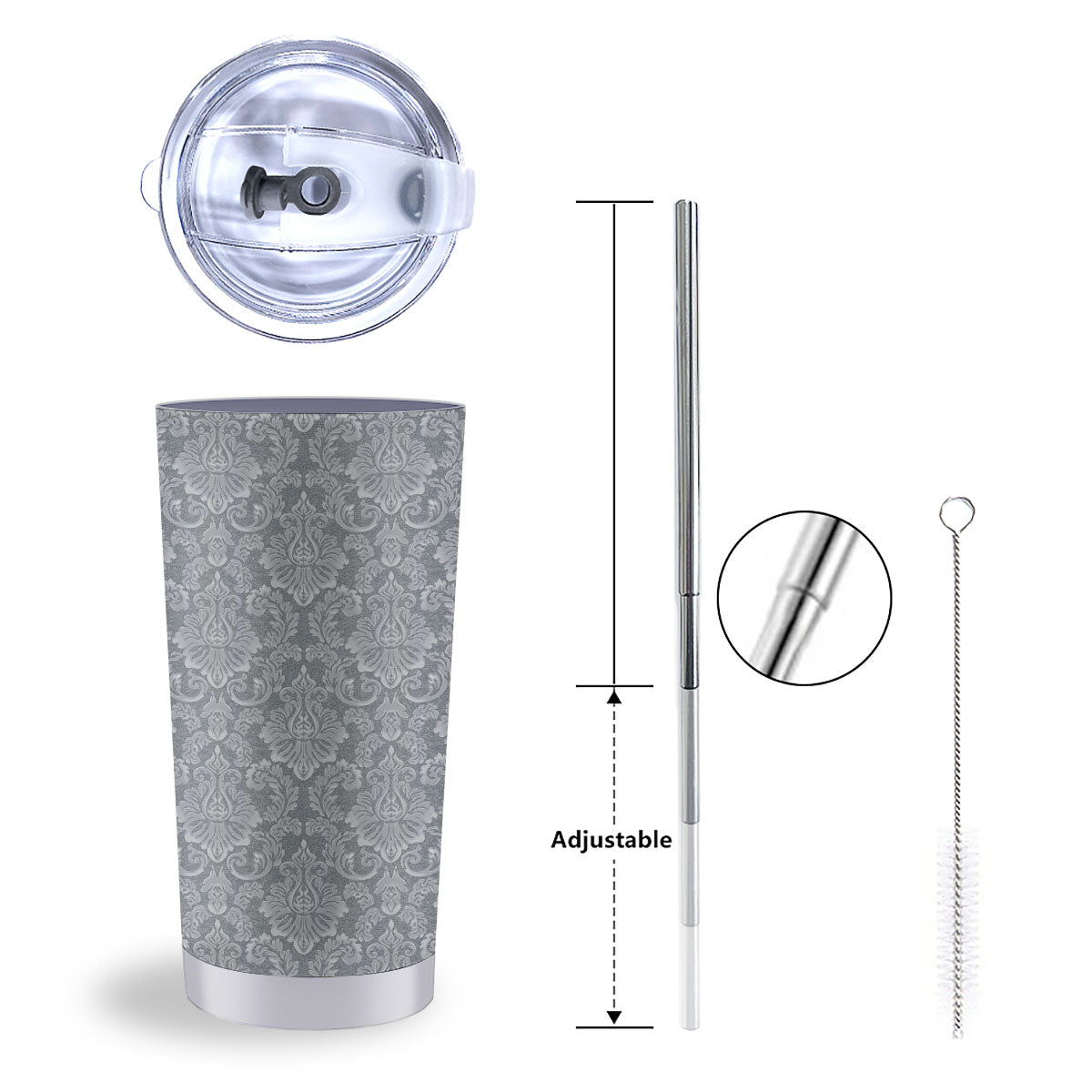 Damask Grey Print Pattern Tumbler-grizzshop